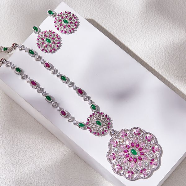

fashion crystal flower pendant earrings luxury choker necklace wedding jewelry gift, Silver