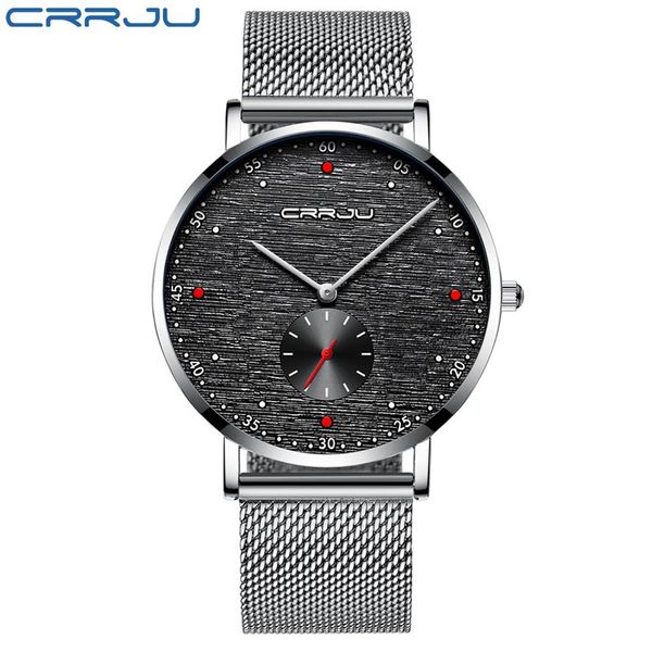 

luxury brand crrju men watch classic business slim quartz watch stylish simple waterproof steel mesh clock relogio masculino high 202z, Slivery;brown