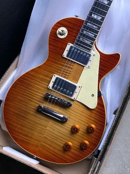 

tiger flame maple 1959 r9 standard ebony fingerboard electric guitar mahogany body custom shop brown sunburst