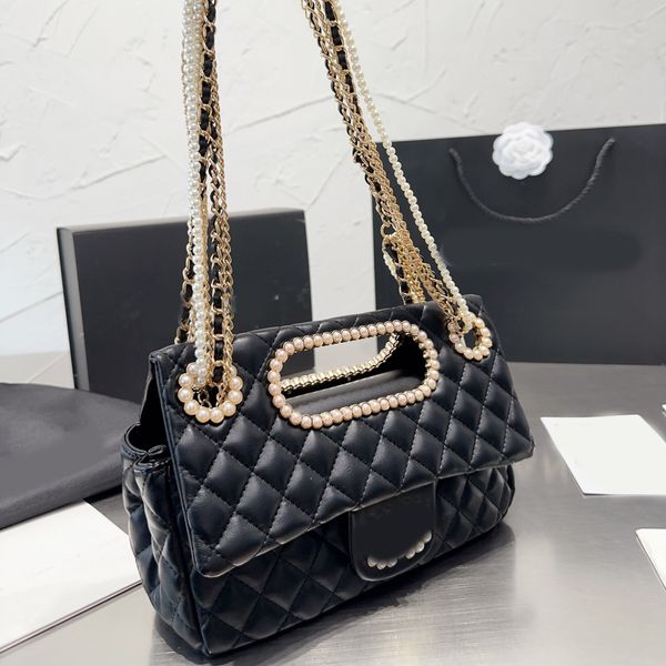 

satchel chains bag pearl crossbody leather luxury designer brand bags fashion shoulder handbags women letter purse phone wallet metallic art