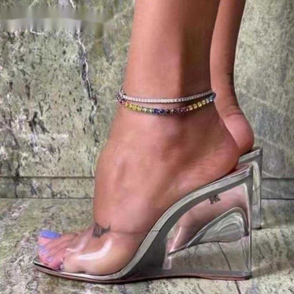 

slippers fashion crystal clear heeled women sandals candy colors pvc, Black