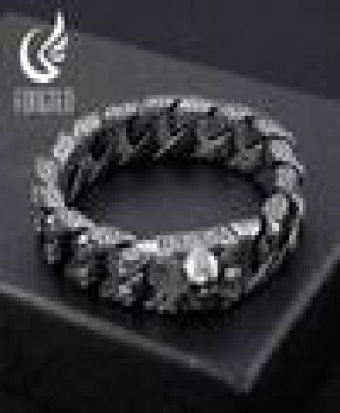 

fongten gothic retro style mens bracelets stainless steel skull franco link curb chain bracelet for men punk fashion jewelry 210328263186, Golden;silver