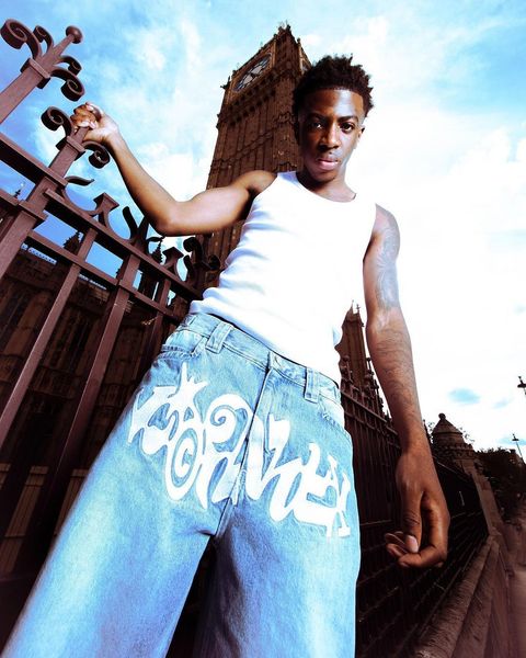 

men's jeans y2k america fashion baggy blue jeans casual letter embroidery straight wide leg pants denim trousers men low rise jeans clo