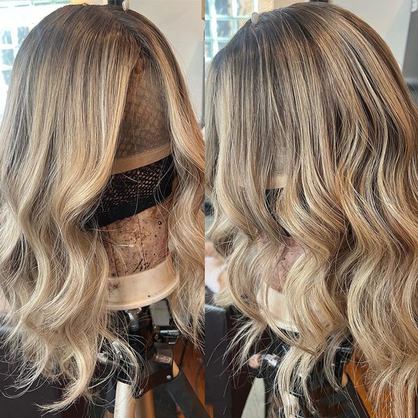 

Brazilian Human Hair Lace Front Wig 220%density Brown Blonde Highlights Wig Cheap Lace Part Wig for Women HD Lace Short Wave Wig, Mix color