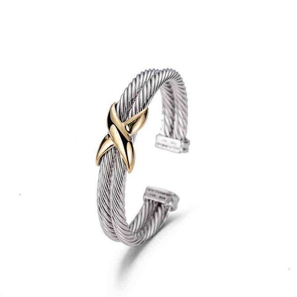

dy bracelet double twisted wire cross women fashion trend platinum plated color hemp x bracelet ring opening jewelry, Black