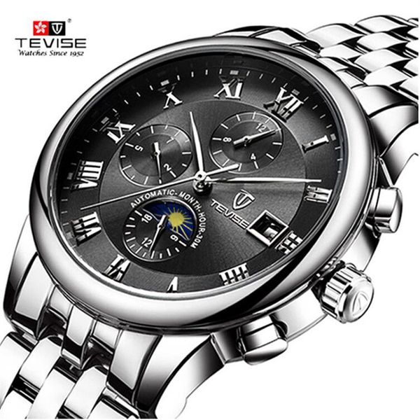

tevise mens watches men automatic mechanical watch self wind stainless steel business military wristwatch relogio masculino291v, Slivery;brown