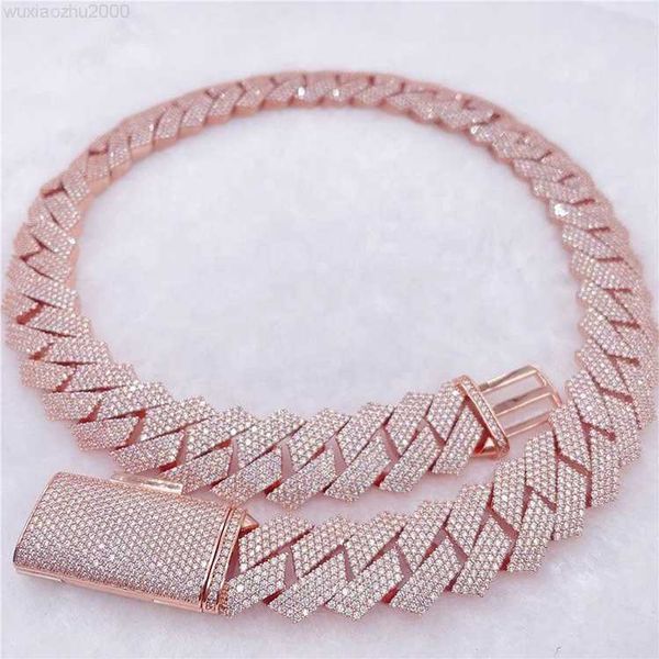 

custom vvs moissanite big hip hop mens rapper diamond chain pendant necklace 4 row prong choker cuban link chain 18mm 20mm, Silver