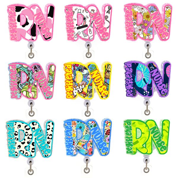 

10 pcs/lot fashion key rings scrub life registered nurse acrylic retractable medical rn badge holder nurses doctors id name card for healthc, Slivery;golden