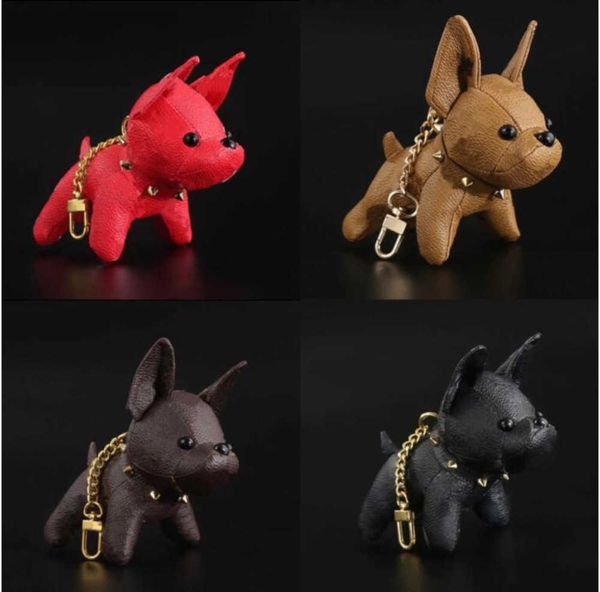

designer cartoon animal small dog key chain accessories ring pu leather letter pattern car keychain jewelry gifts no box, Silver
