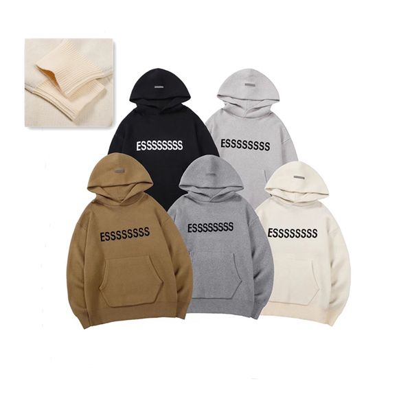 

ess sweater men designer sweater hooded sweaters men fashion letter embroidered thread cuff knitted autumn winter warm relaxed loose versati, White;black