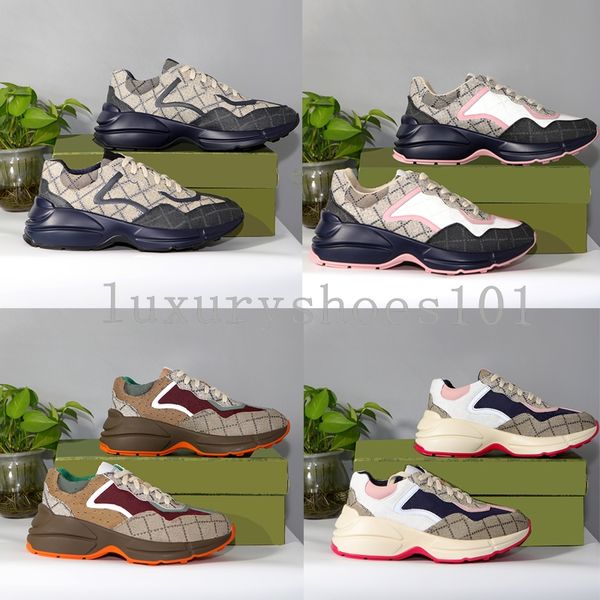 

designer casual shoes rhyton multicolor women mens sneakers trainers vintage genuine leather chaussures shoe increase platform leisure sneak, Black