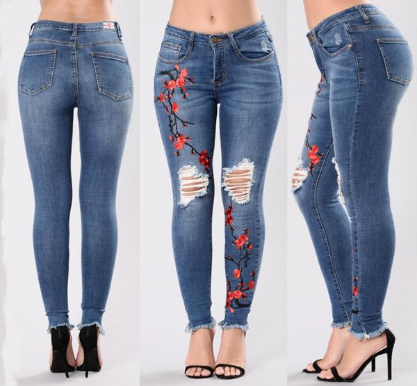 

aecker womens blue color high waist push up ripped jeans denim pants for women stretch embroidered jean jeans femme woman6212299