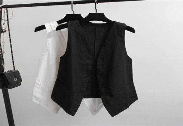 

fashionsummer linen cotton female vest large size brief vneck women039s vest ladies casual sleeveless coat femal2665633, Black;white
