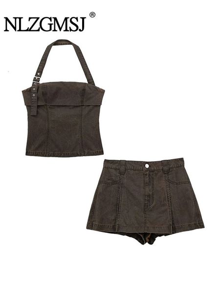 

women s two piece pants nlzgmsj traf women 2023 spring autumn shorts skirt sets 2 set camis high waist suit 230823, White