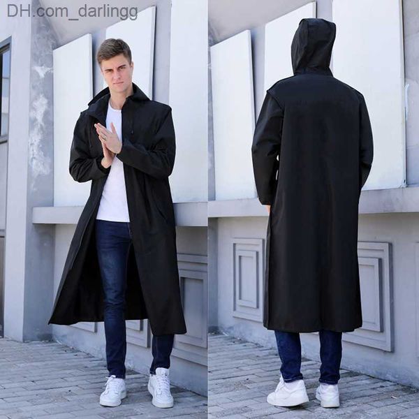 

1pc black fashion waterproof long raincoat eva raincoat thick waterproof hooded raincoat outdoor hikin q230824