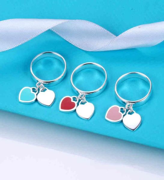 

new tif enamelled heart ring double heart pendant women039s jewelry g11307586250, Silver