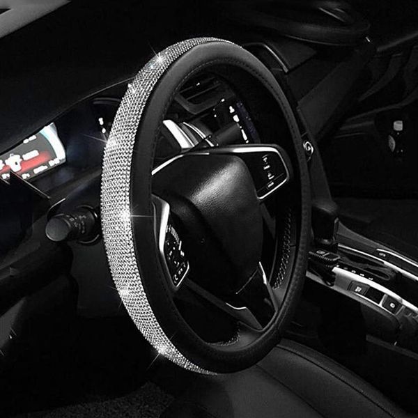 

car steering wheel covers blingbling rhinestones elegant girl style durable leather 15 inch handcraft cars interior accessories327n