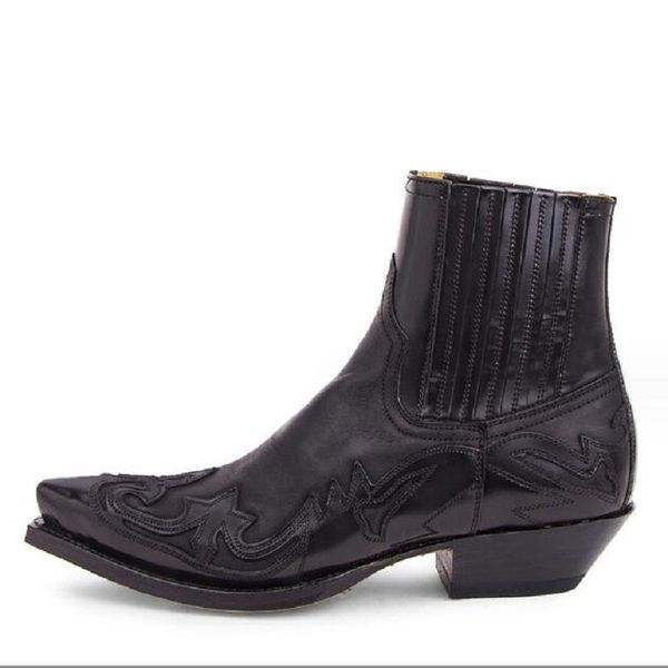 

new men mid calf vintage black brown pointed toe thick heel fashion west knight boots embroidered boots 35-48 1a40