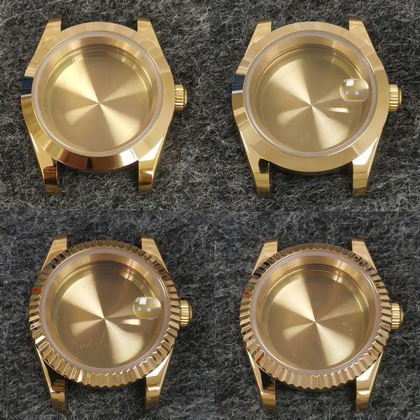 

watch bands nh35 case 39mm golden sapphire glass for nh35 nh36 movement stainless steel parts retrofitting original 230824, Black;brown
