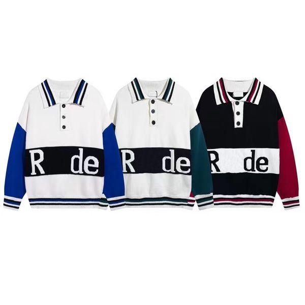 

rhude mens sweater designer sweater y2k hoodies womens american vintage polo neck sweater cashew flower sweater casual knitwear, White;black