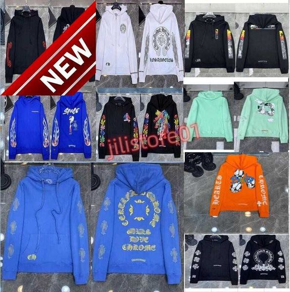 

men's hoodies sweatshirts designer mens winter heart hoodie ch long sleeve loose coat hooded hoody men chromees flower 6wis to 4xl, Black