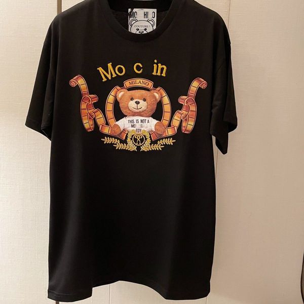 

men's and women's t-shirts moschiness embroidered bear pattern t-shirt short sleeve loose fashion for street men and women round n, Black