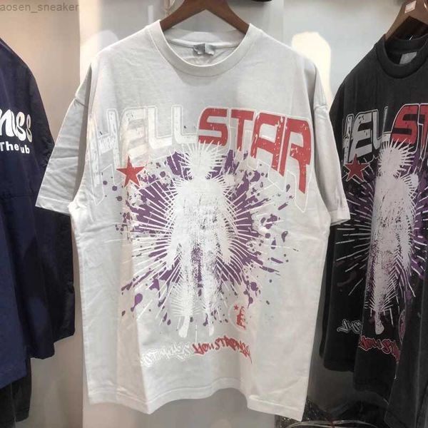 

2023ss casual the new washed apricot hellstar tee vintage personalized crew neck t-shirt for men women, White;black
