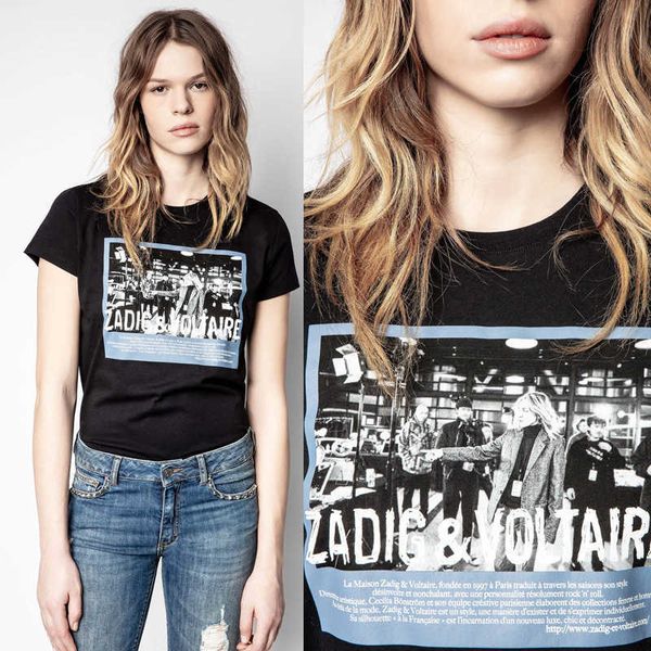 

zadig voltaire 23ss designer t shirt women's t-shirts summer new french minority zv figure p printed cotton short sleeve t-shirt, White