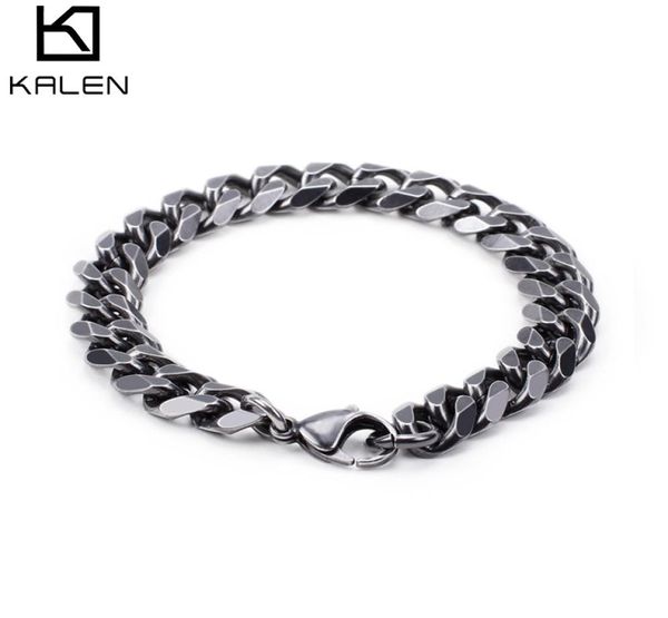

retro 316 stainless steel brushed link chain bracelets for men biker matte hand chain wrist wrap bracelets jewelry7463750, Black