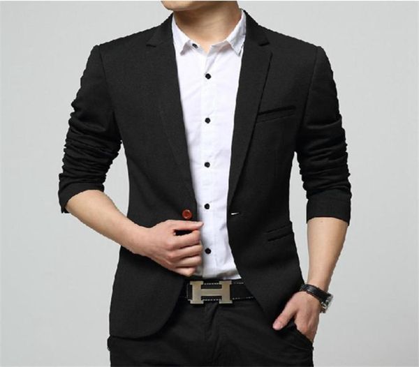 

2019 mens korea slim fashion blazers suit jacket male casual plus size coat wedding dress black sea blue wine red suit coat men9568719, White;black