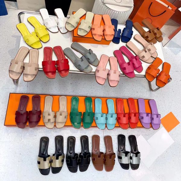 

designer slides chypre oran sandal slippers beach classic flat sandal luxury summer lady leather flip flops men women2, Black