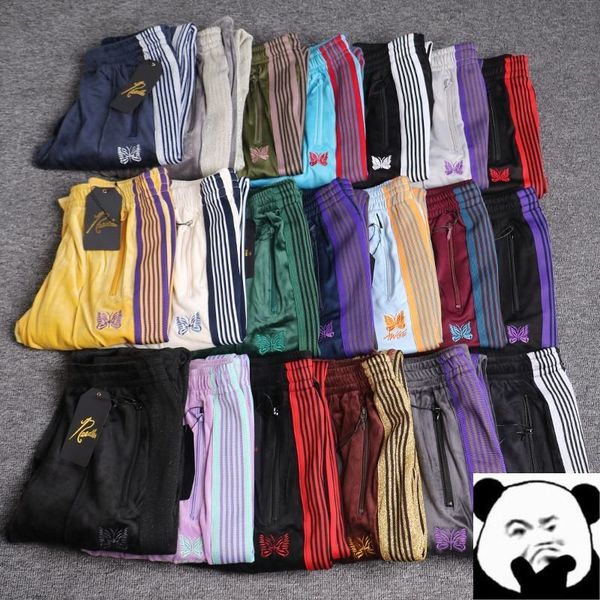 

men's pants awge jarum celana pria wanita 1 kualitas terbaik bordir kupukupu garis panjang 230824, Black