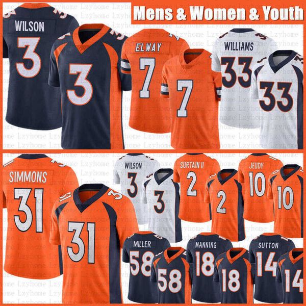 

3 russell wilson 18 peyton manning football jerseys 2 patrick surtain ii jerry jeudy john elway justin simmons javonte williams courtland su, Black;red