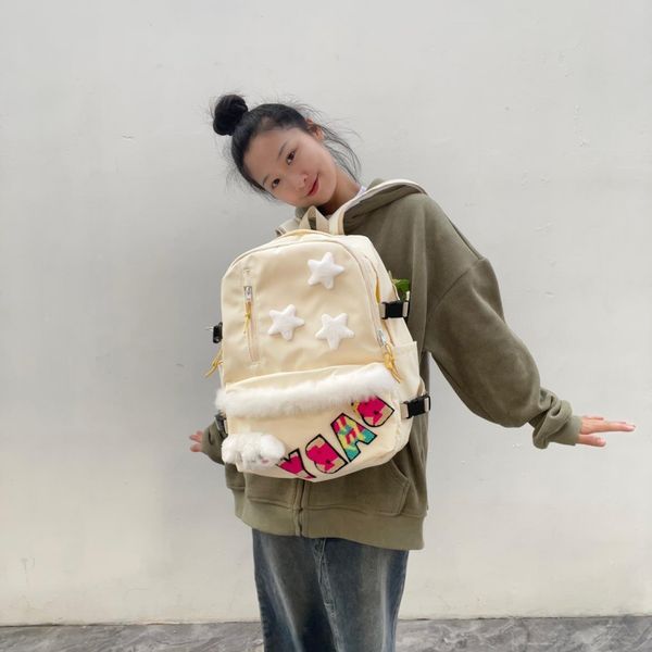 

school bags y2k plush star cartoon dog aesthetic high capacity preppy student cute school backpack korean all match sweet girl backpack 2308