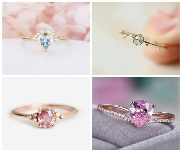 

2021 tisonliz dainty ring stones for women geometric water drop crystal rings female bride engagement wedding finger jewelry anill5196452, Silver