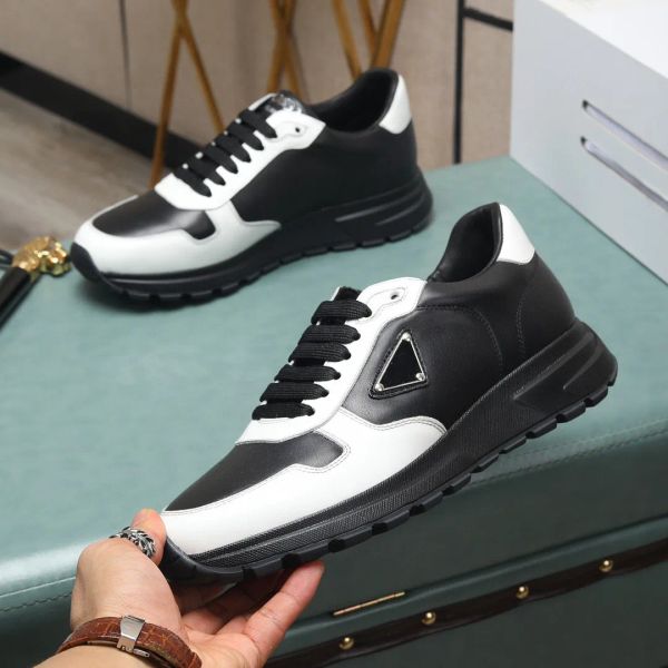 

popular casual-stylish sneakers shoes re-nylon brushed leather men knit fabric runner mesh runner trainers man sports outdoor walking eu38-4, Black