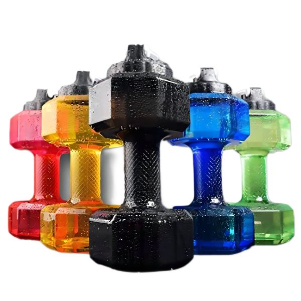

yuexuan designer cup 75 oz 2 2 l dumbbell shaped water bottle big capacity bpa flip top leak proof lid dumbbells travel cup for gym yoga running outdoors cycling camping, Multi-color