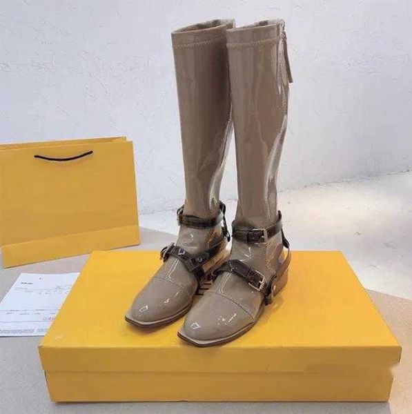 

luxury womens boots leather high-quality shoes spring and autumn single belt buckle high tube, Black