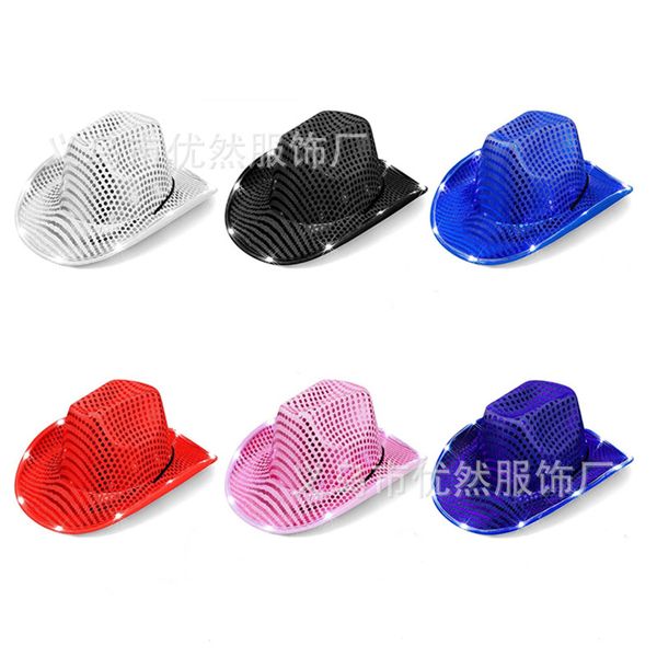 

halloween stock sequins with lights denim hat sequins shining hat eva composite shaped denim hat, Blue;gray