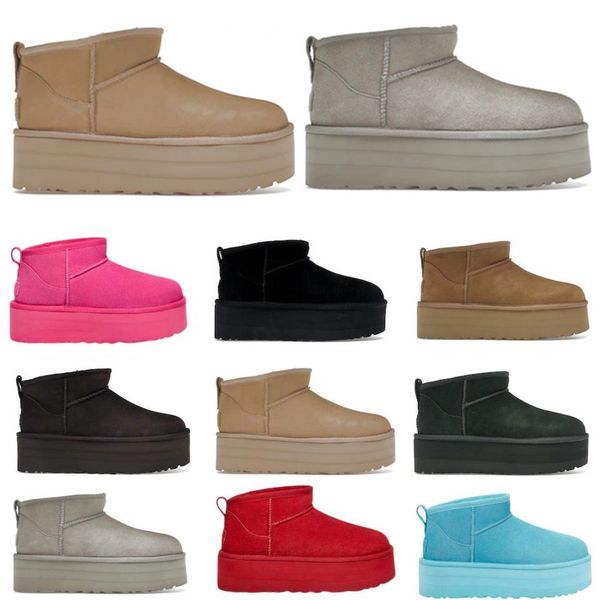 

2023 ultra mini platform snow boots ankle tazz boot shoe short bottes fashion designer chestnut triple black winter keep warm wool real leat