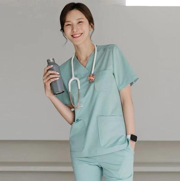 

h2women039s two piece pants women039s solid color spa threaded hospital clinic doctor work suits pants scrub pe4234149, White