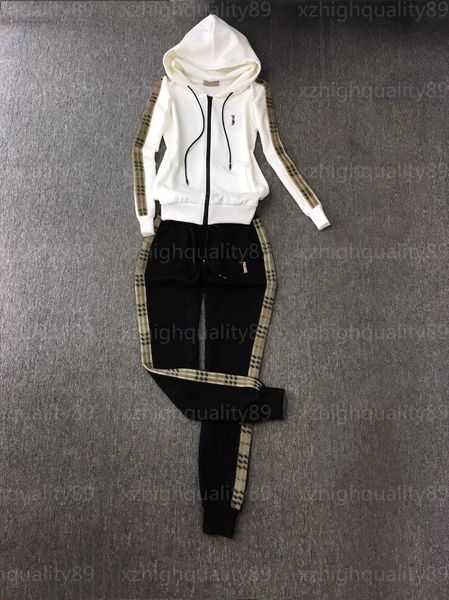 

women tracksuit hoodie sweatpants pant track suit designer set checkered tape long sleeve hooded drawstring zip jacket casual pants designer, Gray