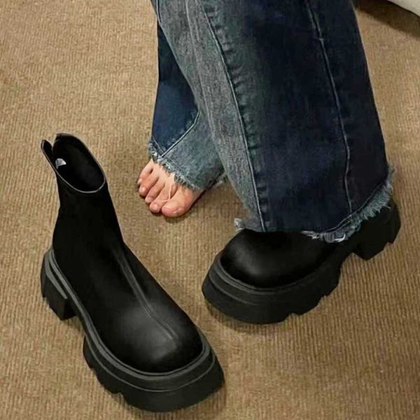 

boots chelsea winter women ankle boots new designer brand motorcycle boots casual shoes goth gladiator flats platform snow botas, Black