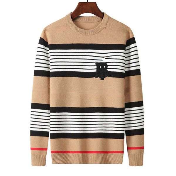 

winter wool knit shirt men sweaters burb designer sweater tb embroidered stripe knitwear round neck pullover coat, White;black