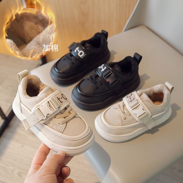 

sneakers children solid color simple winter warm casual boys girls japanese style flat sport shoes hook loop 230823, Black;red