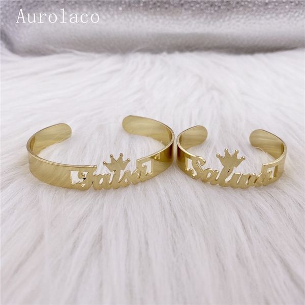 

bangle aurolaco customiz name bracelet with crown personalized custom cuff bangle men rose gold stainless steel jewelry gifts 230824, Black