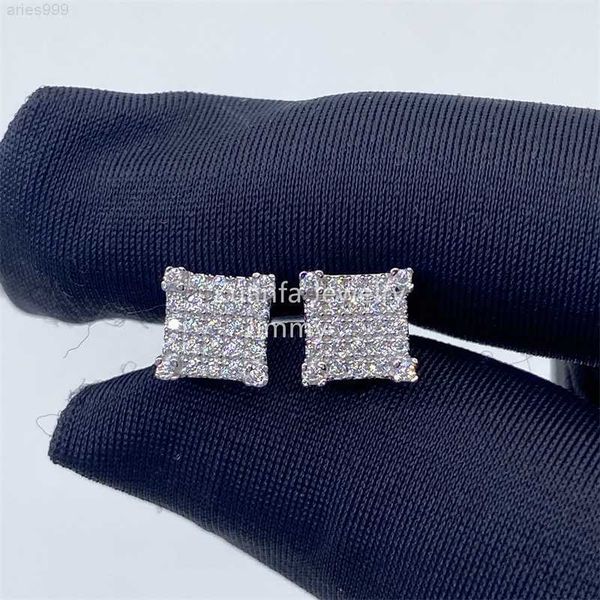 

light luxury hiphop style screw back setting iced out lab grown moissanite diamond stud earrings, Golden