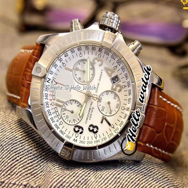 

new seawolf chrono diver pro barenia a1338012 white dial miyota quartz chronograph mens watch satch brown leather watches hell305w, Slivery;brown