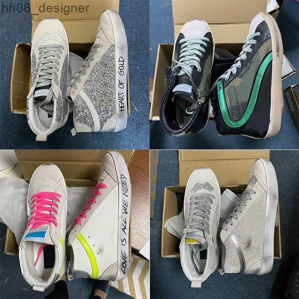 

deluxe brand goldenes gooseitys mid slide star high sneakers men women doold dirty sports star high casual shoes boots, White