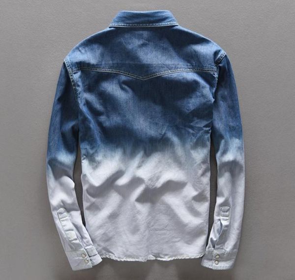 

100 cotton gradient blue jeans shirt men fashion unique personality denim shirt men spring long shirts mens camisa masculina293s3466455, White;black